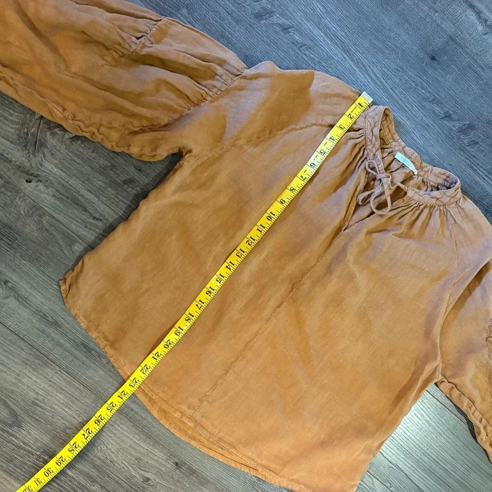 Beaumont‎ Organic Francesca Linen Top In Almond linen blouse balloon sleeves - Picture 11 of 13